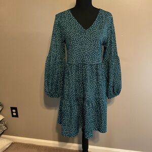 Amazon Teal Long Sleeve Dress with Dots